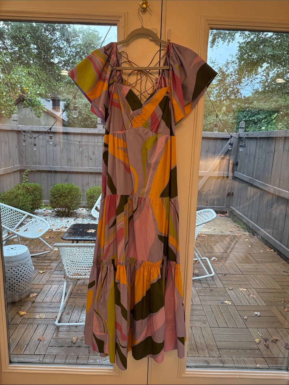 La Ligne Lavender and Yellow Flutter Sleeve Maxi Dress